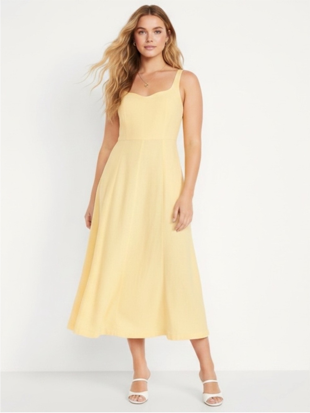 Old Navy Lemon-Yellow Midi Dress with Sweetheart Neckline